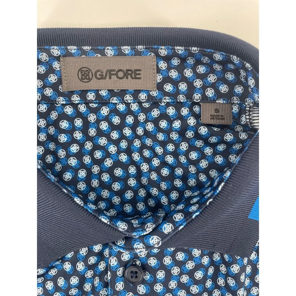 G/FORE Polo Shirt Mens Small Twilight Blue Geometric Print UPF 50+ Golfcore NWT